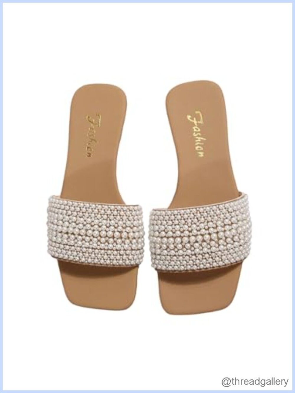 Pearl Square Toe Slip On Flat Sandals Open Toe Slide Women